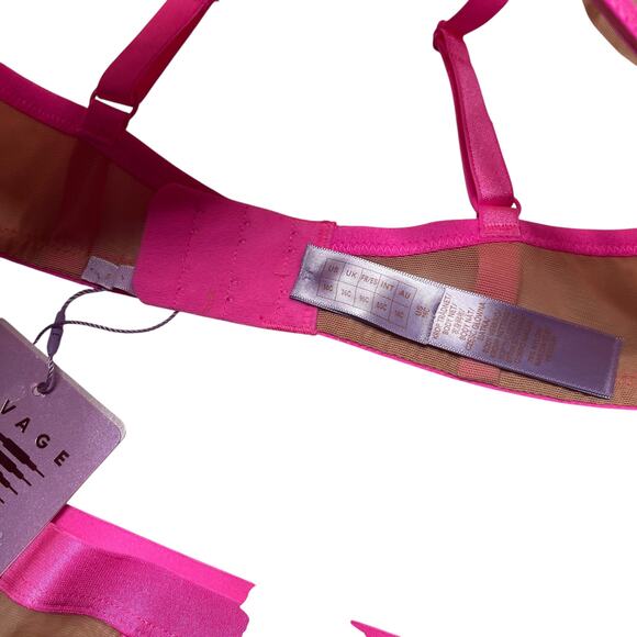 Savage X Fenty Neon Night Unlined Demi Bra Pout Pink and Boyshort Panty Set 36C - Picture 4 of 4